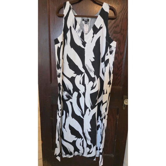 Dkny Dresses & Skirts - DKNY Dress Linen Blend Long Slits L Black White New With Tags Boho Beach Casual